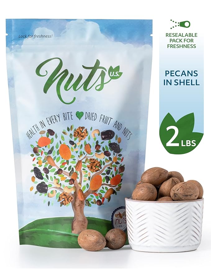 NUTS U.S. - Pecans In shell | Whole, Raw and Unsalted | No Added Flavor or Color | Fresh Buttery Taste and Easy to Crack | Natural Unshelled Pecans Packed in Resealable Bags!!! (2 LBS)