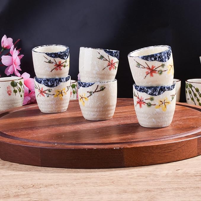 Porcelain Sake Cups, Set of 6 Wine Cups for Japanese Wine