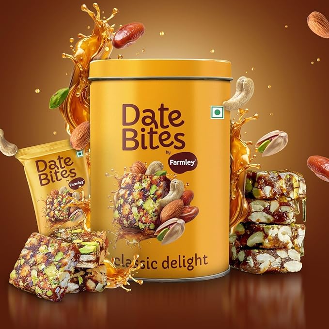 Farmley Protein Dates Bars Jars| Dates Bite with No Added Sugar | Made with Zero Added Sugar | Dates, Pistachio, Cashews, Almonds, Honey | Healthy Protein Bars 200 g (Pack of 10) (7.05 Oz)