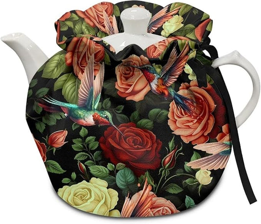 Hummingbird Tea Cozy for Teapot Insulated Yellow Rose Tea Pot Cozy for Keeping Warm Beautiful Butterflies Tea Cozies Kitchen Decor