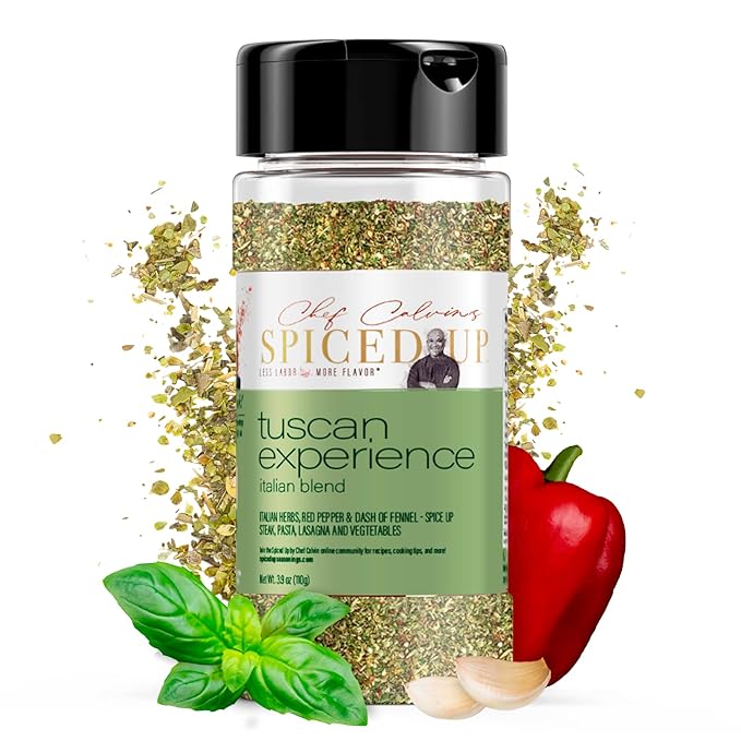 Spiced Up Tuscan Experience Seasoning – Italian Herb Blend with Garlic, Fennel & Tomato – All-Purpose Mediterranean Spice Mix for Pasta, Steaks & Veggies – Vegan, Gluten-Free, Non-GMO – 4.4 oz