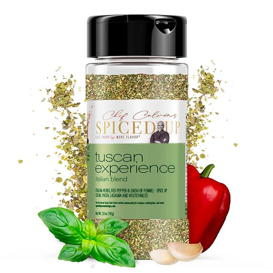 Spiced Up Tuscan Experience Seasoning – Italian Herb Blend with Garlic, Fennel & Tomato – All-Purpose Mediterranean Spice Mix for Pasta, Steaks & Veggies – Vegan, Gluten-Free, Non-GMO – 4.4 oz