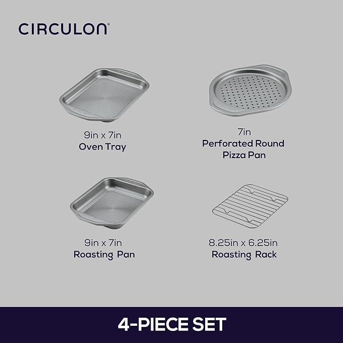 Circulon Total Bakeware Nonstick Toaster Oven & Personal Pizza Pan Baking Set, 4-Piece