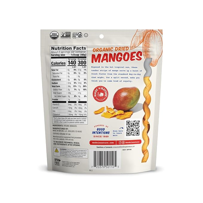 Made In Nature Organic Dried Mangoes, 3 Ounce (Pack of 6) ??Vegan Snack, Non-GMO, Unsulfured, Gluten Free, Kosher
