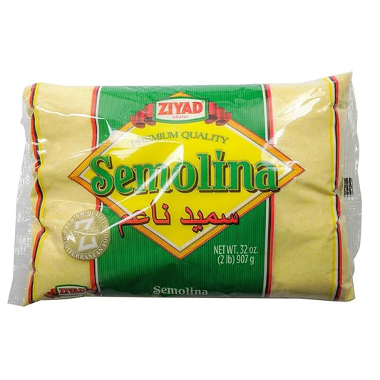 Ziyad Premium Quality Semolina ??Finely Ground, Smooth Wheat Cereal ??High Fiber, No Cholesterol/Salt ??Vitamin-Enriched, Vegan ??Quick 30 Min Prep ??Versatile for Sweet & Savory Dishes, 32 ounce