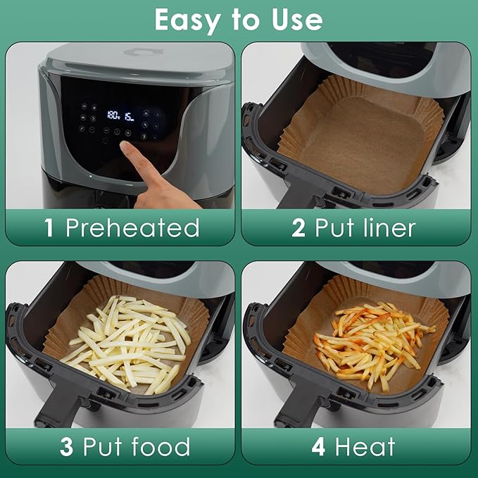 300 Pcs Air Fryer Paper Liners, 8" Square Air Fryer Liners Disposable, Heavy-duty Parchment Paper for 5-8 qt Airfryer Basket, Non-Stick & Grease Proof Baking Liner for Oven Pan