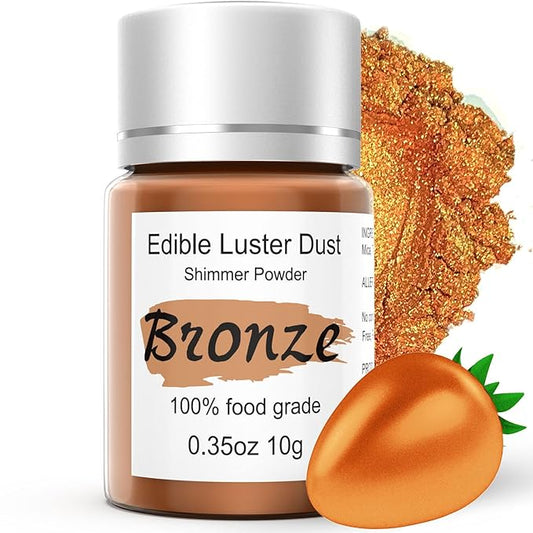 Bronze Luster Dust Edible Glitter for Cakes Cocktails ??10g Colaele Edible Shimmering Dust for Chocolates, Metallic Food Coloring Powder for Cake Decorating Edible Glitter for Drinks, No Gluten,Vegan