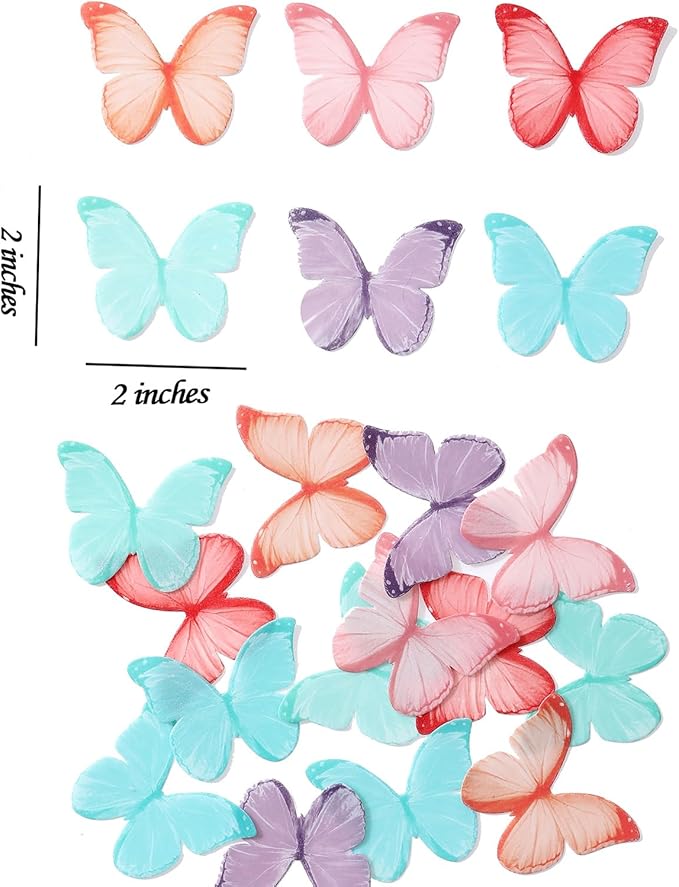 THJ 48Pcs 2" Edible Butterflies for Cake Decorations Wafer Paper Butterflies Cake Toppers for Birthday Party Wedding Anniversary Cupcake Decorating Supplies (Mix Color)