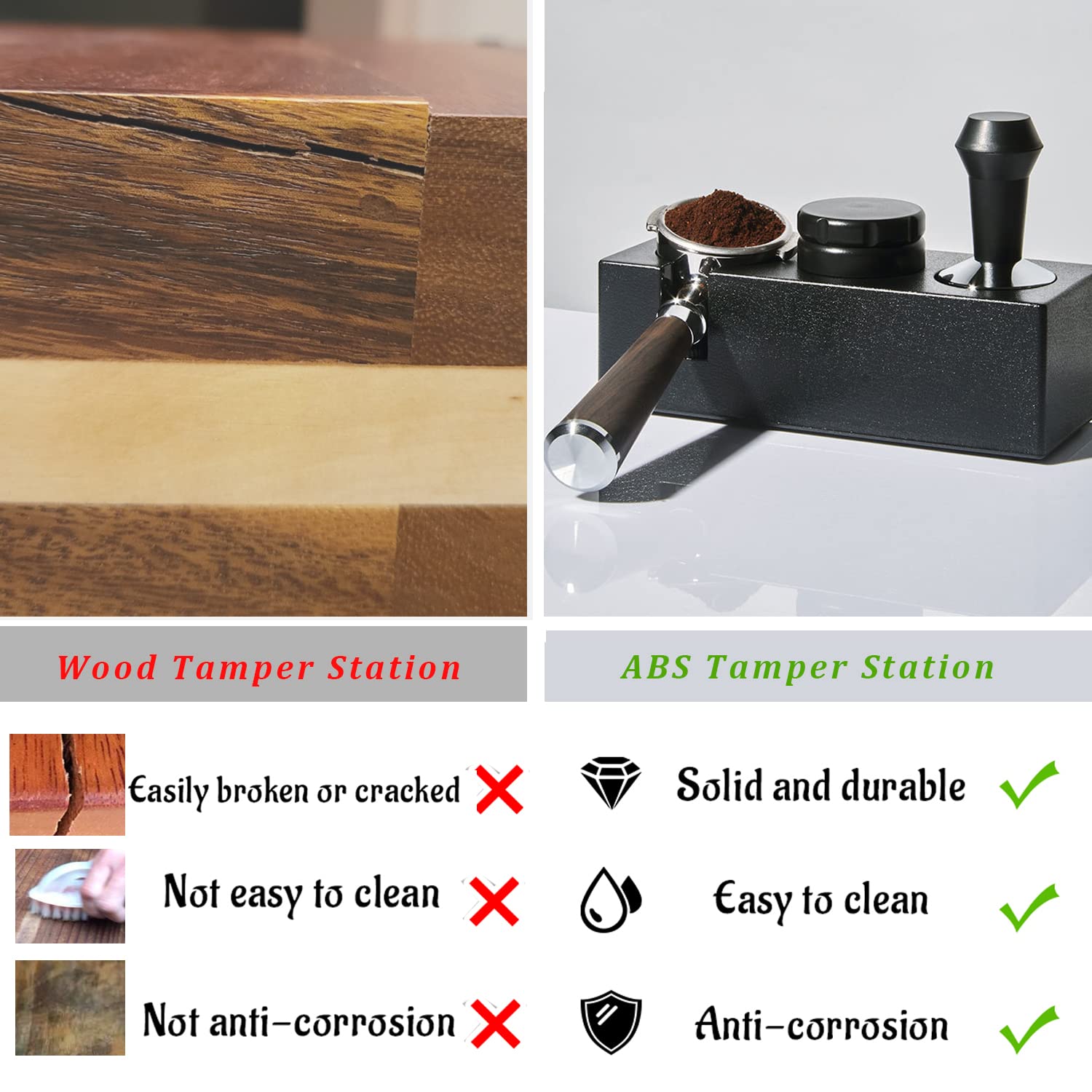 Ezebesta 54mm-58mm Tamper Station Anti-Slip Espresso Black Tamping Stand Solid Holder for
