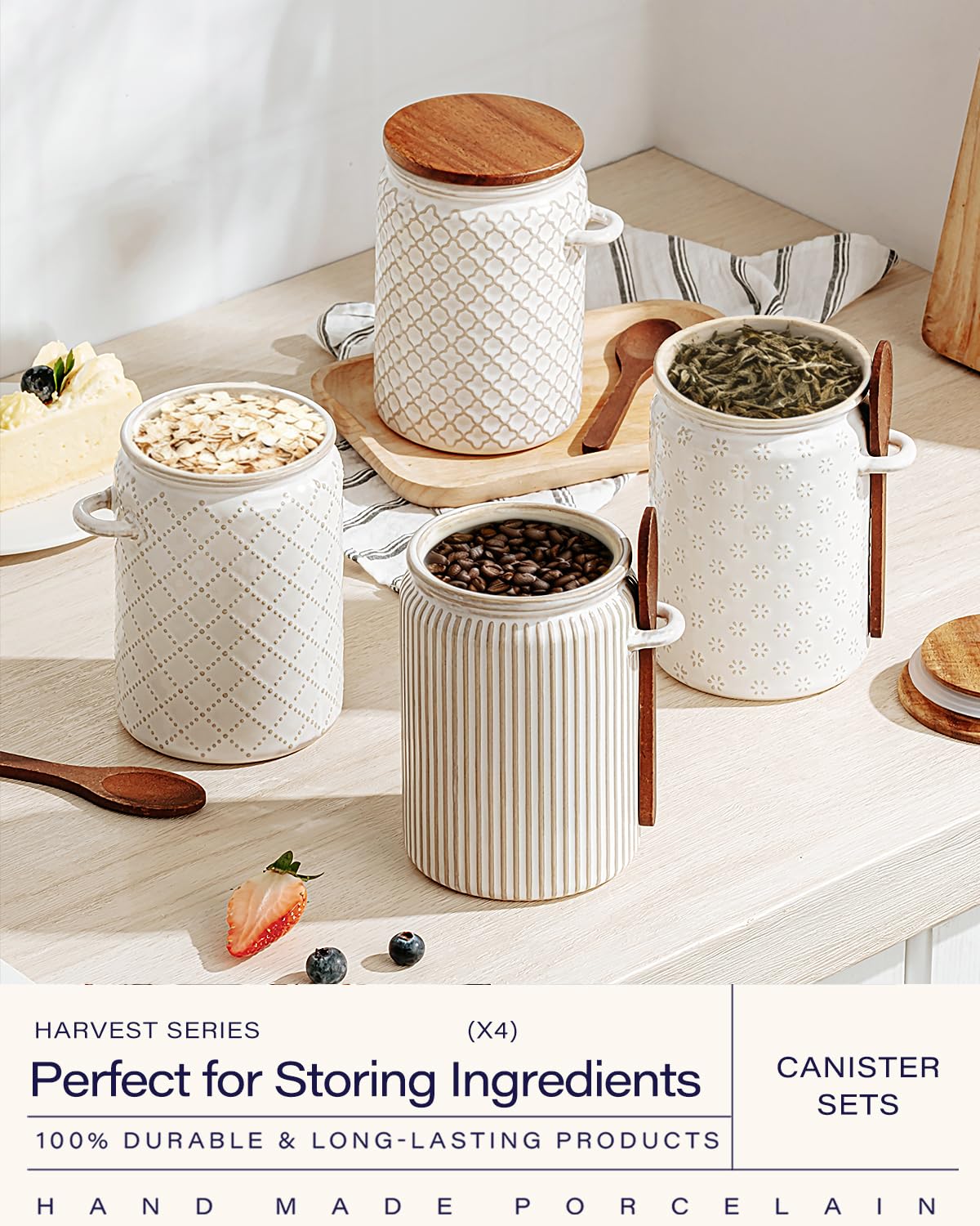 getstar Small Canisters Sets for the Kitchen, 18 oz Sugar Coffee Tea Storage Containers, Ceramic