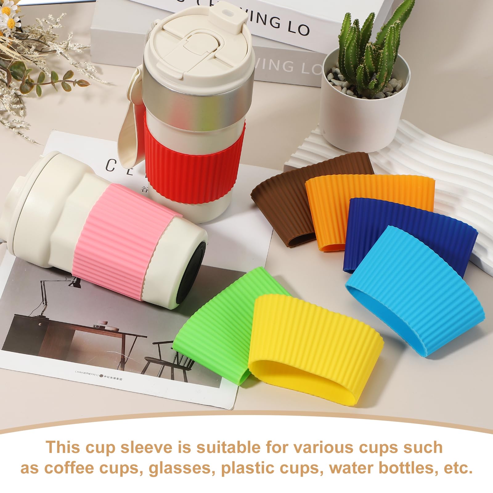 uxcell 6Pack Coffee Cup Sleeves, Reusable Silicone Heat Resistant Cup Protective Sleeve Nonslip Mug