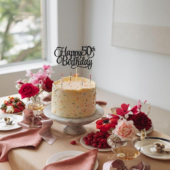 1 Pack Happy 50th Birthday Cake Topper Gold Glitter Number 50 Fifty Years Old Birthday Cake Pick Decoration For 50th Birthday Celebrating Anniversary Party Supplies
