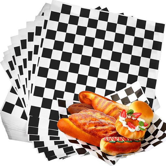 Honeydak 600 Pcs Sandwich Wrapping Paper Sheet 15x15 Checkered Food Wax Sheets Parchment Burgers Paper Basket Liner Grease Restaurant Wedding Party Supplies for Wrapping Bread BBQ