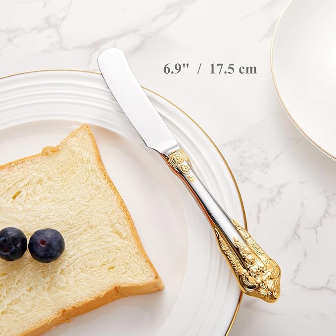 KEAWELL Gorgeous 6.9" Butter Spreader, 18/10 Stainless Steel, Set of 4, Gold Accent Butter Knife