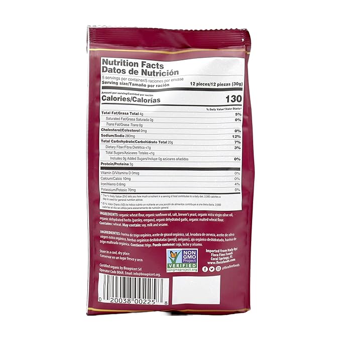 Flora Foods Organic Bruschette Mini Toasts (Garlic & Herbs) - Imported from Italy - Bread for Bruschetta