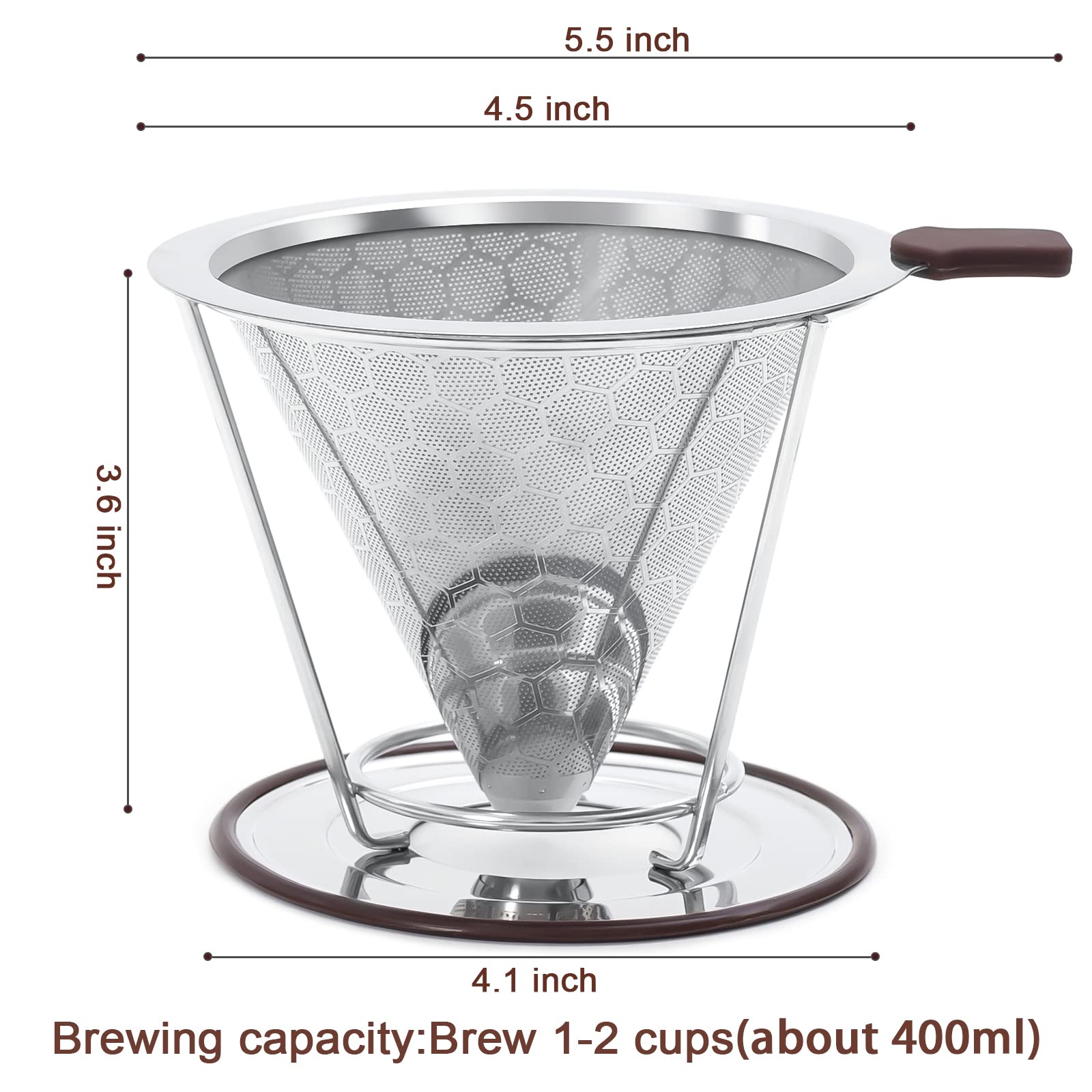 Pour Over Coffee Dripper, MISETTO Stainless Steel Filter,Easy to Clean Paperless pour over coffee