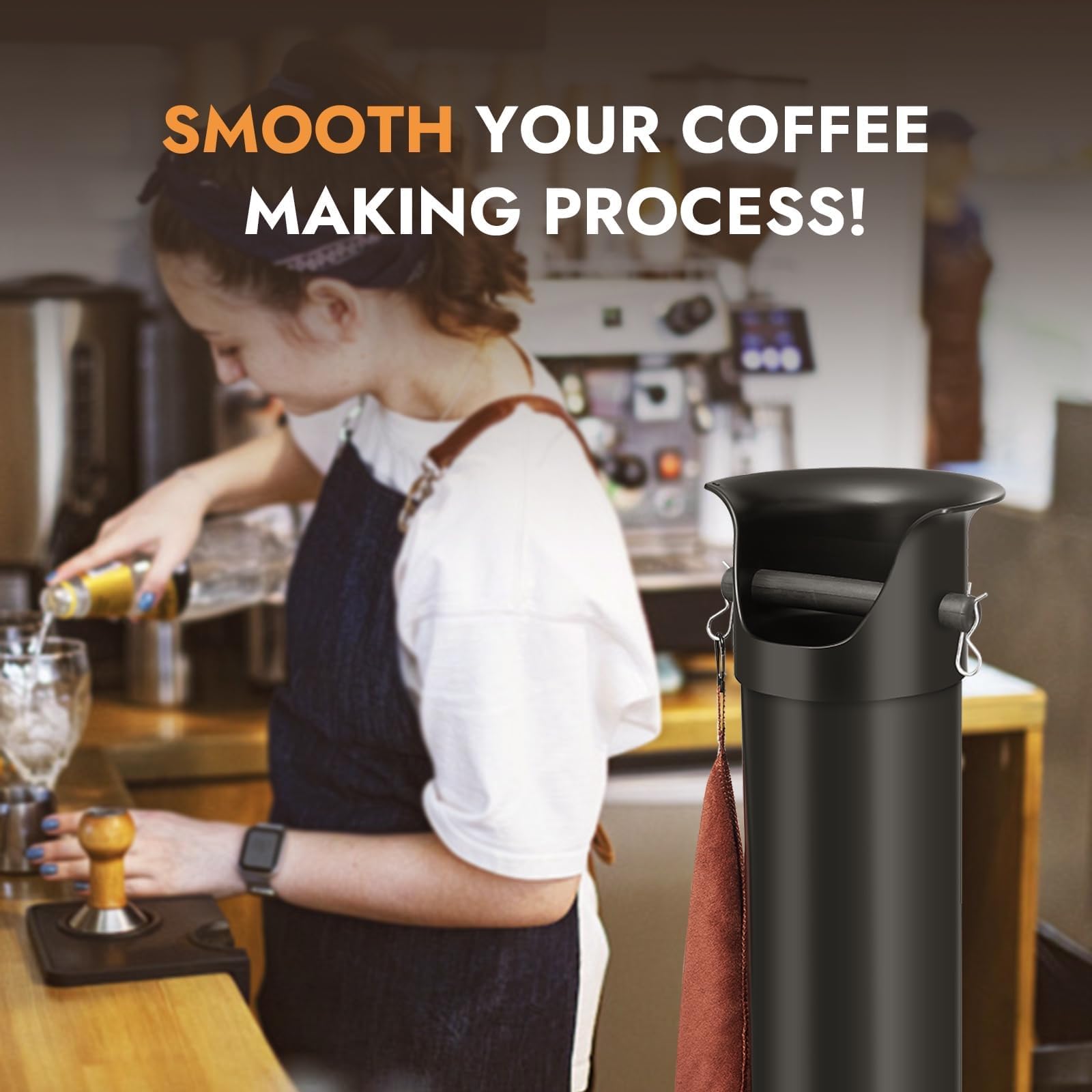 CURTA Espresso Coffee Knock Box with Garbage Bags(30Pcs), Commercial Knock Box for Coffee Grounds