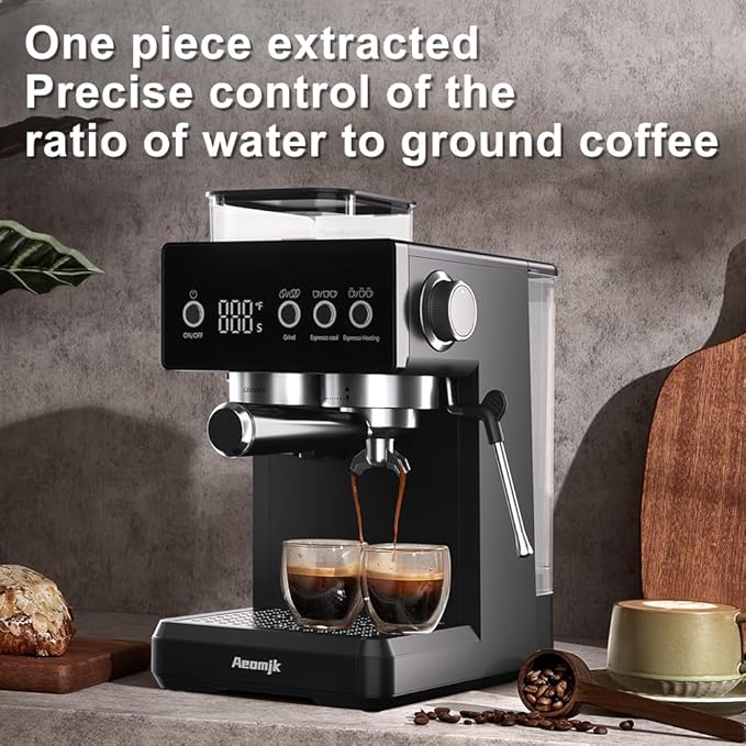 espresso machine,Grinding Semi-Automatic Coffee Machine, Temperature, Time Display, with Steam Wand for Milk Froth, Easy to Operate Espresso Machine, Can Make Espresso, Latte, Cappuccino