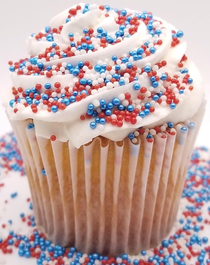 NCS Red, White and Blue Edible Non Pareil Sprinkles, 8 ounces - Great for Cupcakes, Cookies, Cakes, Cakes Pops