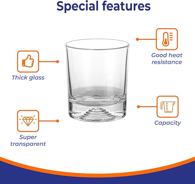6 2/3 oz Old Fashioned Whiskey Glasses Set, Set of 6 Heavy Base Rocks Glasses Rocks Glasses for Cocktails, Cognac, Bourbon|Lead-Free Crystal|Dishwasher Safe