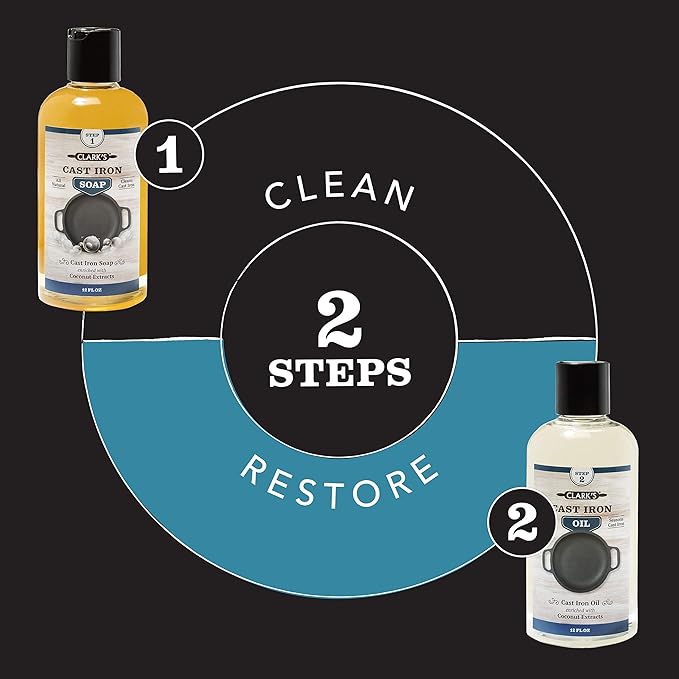 CLARK???Seasoning Oil for Cast Iron Skillets 12oz - 100% Plant-Based Coconut Oil - Mineral Oil for Skillets, Griddles - Food Grade Mineral Oil for Cookware