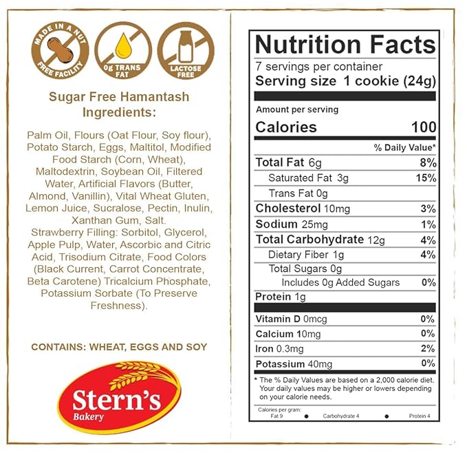 Sugar Free Cookies | [10 Count] Strawberry Filled Hamentaschen Cookies | Diabetic Cookies for Adults | Sugar Free Cookies and Snacks | Nut Free | Stern’s Bakery