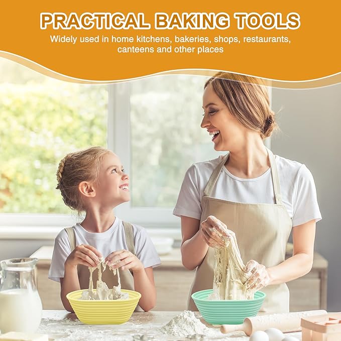 Silicone Banneton, Sourdough Bread Baskets (Set of 6, 6.5 Inch), Oval Proofing Bread Bowls with Starter Kit, Bread Making Baking Supplies