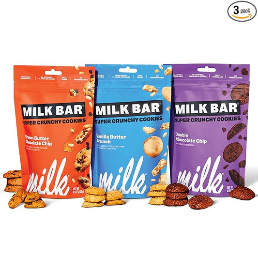 MILK BAR Crunchies | Crunchy Bite Sized Cookies With No Artificial Flavors or Preservatives | Pack of 3, 4.5oz Bags (Mix-it-up 3 Pack) (Chocolate Lovers)