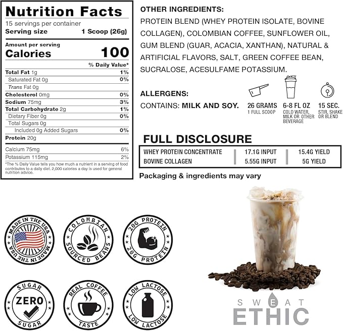Brew???UP Collagen Protein Coffee, Whey Isolate & Collagen Peptides, Natural Caffeine, Low Lactose, No Added Sugar, Easy-Mix Protein Coffee Powder, Mocha Flavor, 15 Servings