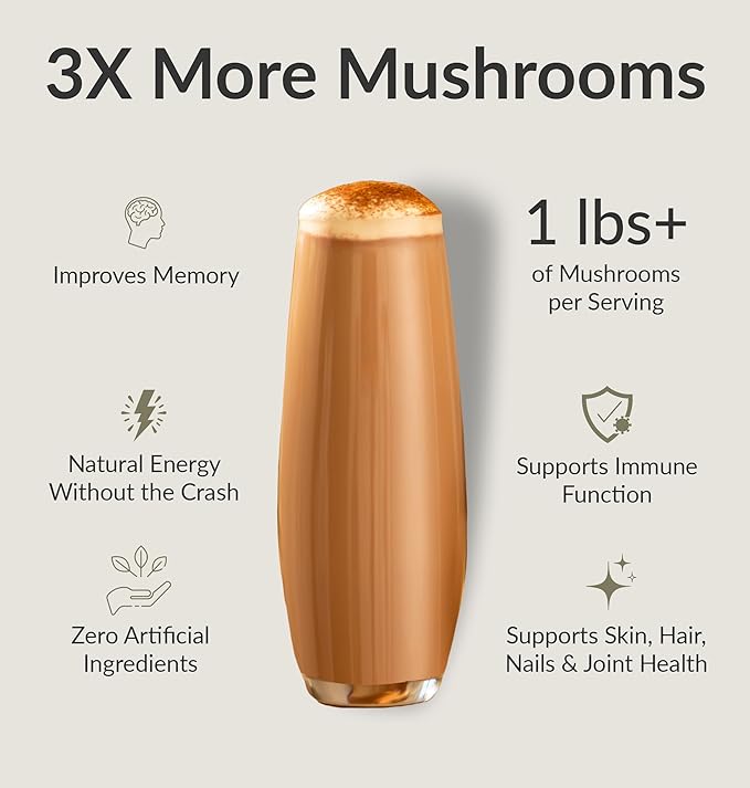 BIOptimizers Mushroom Coffee Alternative ??Chai Drink ??Lion?™s Mane, Chaga, Reishi + Collagen Peptides for Focus, Energy & Gut Health ??Adaptogenic Mushrooms & MCT Powder ??15 Servings