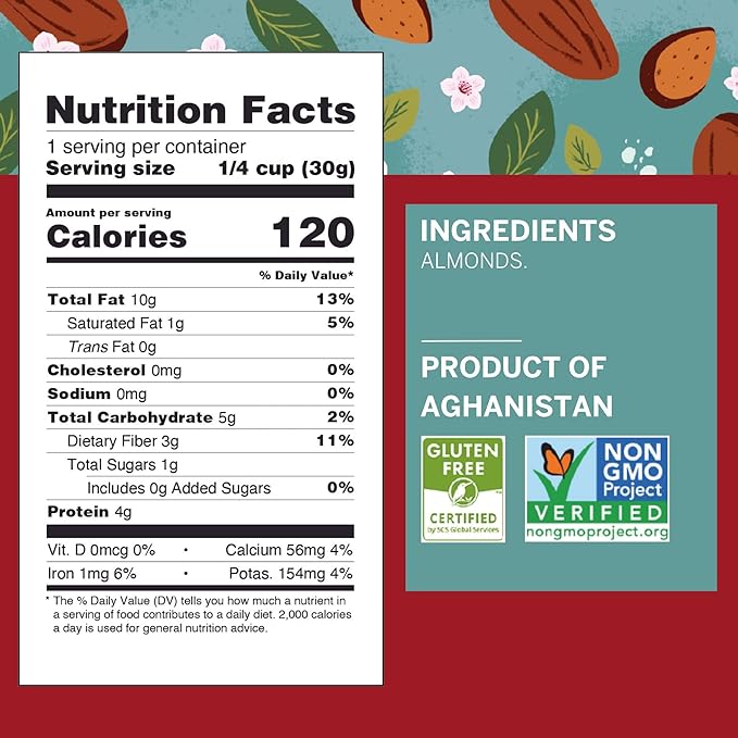 Ziba Foods Heirloom Gurbandi Raw Almonds | Non-GMO, Vegan, Whole 30 Friendly, Keto & Paleo | Heirloom Superfood Naturally High In Vegan Protein & Omega 3s, Pack of 6