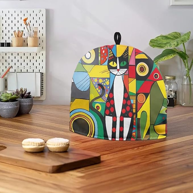 Abstract Cat Print Portable Tea Pot Dust Cover,Insulating Tea Pot Cozies for Teapots Kitchen Home Table Decorative Teapot Warmer Teapot Cozies