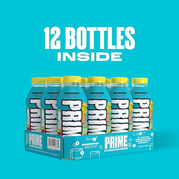 PRIME Hydration SOURNOVA, Sports Drinks, Electrolyte Enhanced for Replenishing Fluids, 250mg BCAAs, B Vitamins, Antioxidants, Low Sugar, 16.9 Fl Oz, 12 Pack