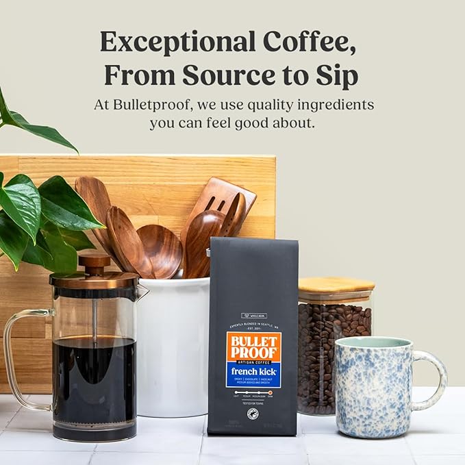 Bulletproof French Kick Dark Roast Whole Bean Coffee, 12 Ounces, Clean Coffee Tested for Toxins, Packaging May Vary