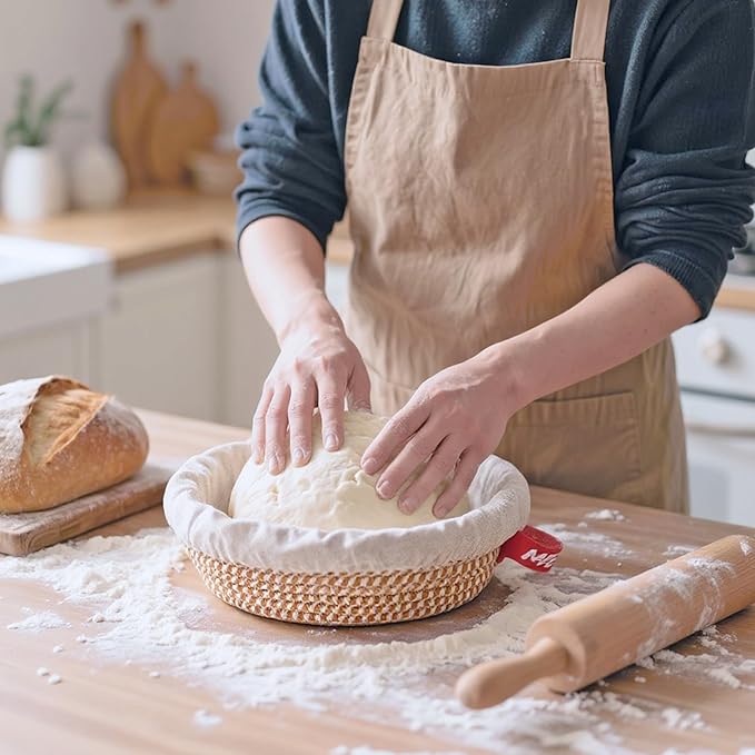 Sourdough Bread Baking Set,10" Round and 11" Oval Rope Banneton Proofing Basket with Liners,Sourdough Starter Kit with Bread Lame,Dough Whisk,Bowl Scraper,Brush and Stainless Steel Scraper