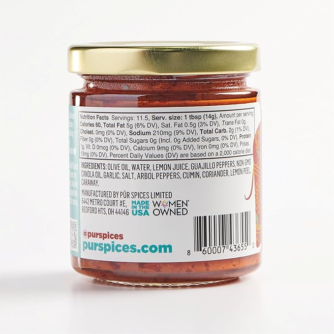 PUR Spices Original Spicy Harissa Paste I Hot Sauce for Cooking and Dipping I Spicy Chili Pepper and Garlic Paste | Middle Eastern Inspired | Plant Based, Gluten Free, No Sugar Added, Preservative and Additive Free I 6oz Jar