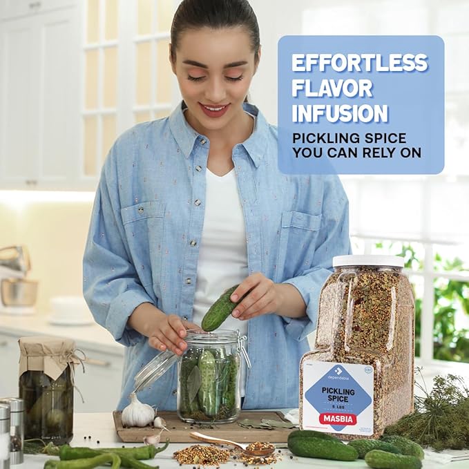 Dependable Food Pickling Spice - 5 Lb. Jar - Bulk Size - Kosher Premium Pickling Seasoning for Chefs & Restaurants - Non-GMO Pickling Spice Mix for Vegetables, Corned Beef, Canning Pickles, & More - Flavorful Pickle Spice