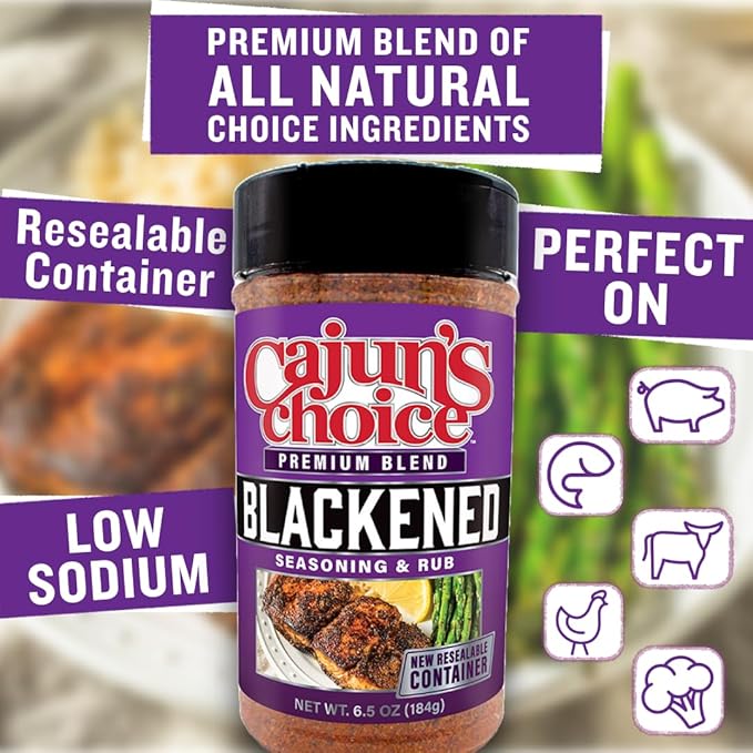 Cajun Choice Blackened Seasoning 6.5 OZ (Pack of 3) - Use for Grilling or Cooking Fish, Chicken, Pork, Steak, Vegetables, Burgers, Salmon, Soups, and anything else you want to Add Authentic Louisiana Flavoring to any Dish - (New Look - Same Great Taste)