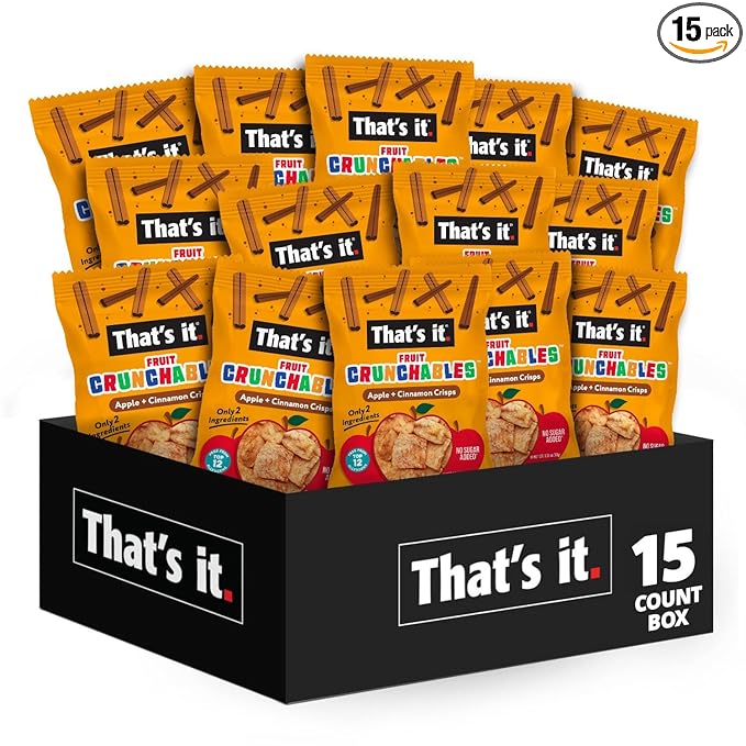 That?셲 it. Fruit Crunchables Apple + Cinnamon Crisps, 15-Pack ??100% Plant-Based Fruit Snacks for Kids, Non-GMO, Gluten-Free, No Added Sugar, Allergen-Free, Healthy Lunchbox Snack for Kids & Adults