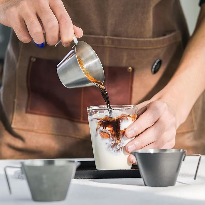 MHW-3BOMBER Espresso Shot Cups with Handle Espresso Measuring Cup Dishwasher Safe 4Pcs Stainless Steel Pouring Cup for Tomato Sauce|Steak Sauce|Dessert|Beverage (Matte Glossy) G7000-OS