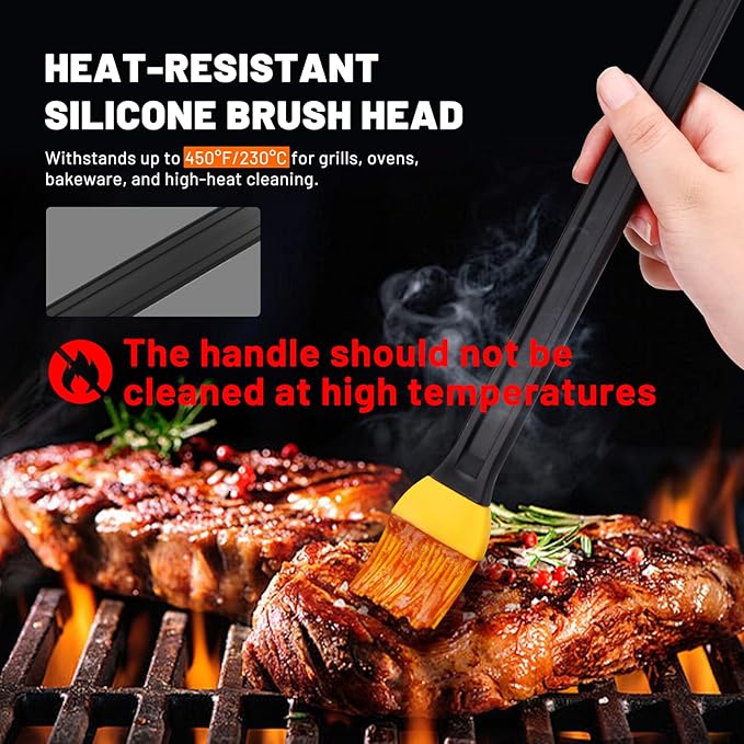 AmoreAngel CRAFTS 14 Inch Two Tone Silicone Basting Brush, Grill Brush with Non Slip Grip Long Handle, Kitchen Brush for BBQ, Grilling, Baking, Roasting, Saucing