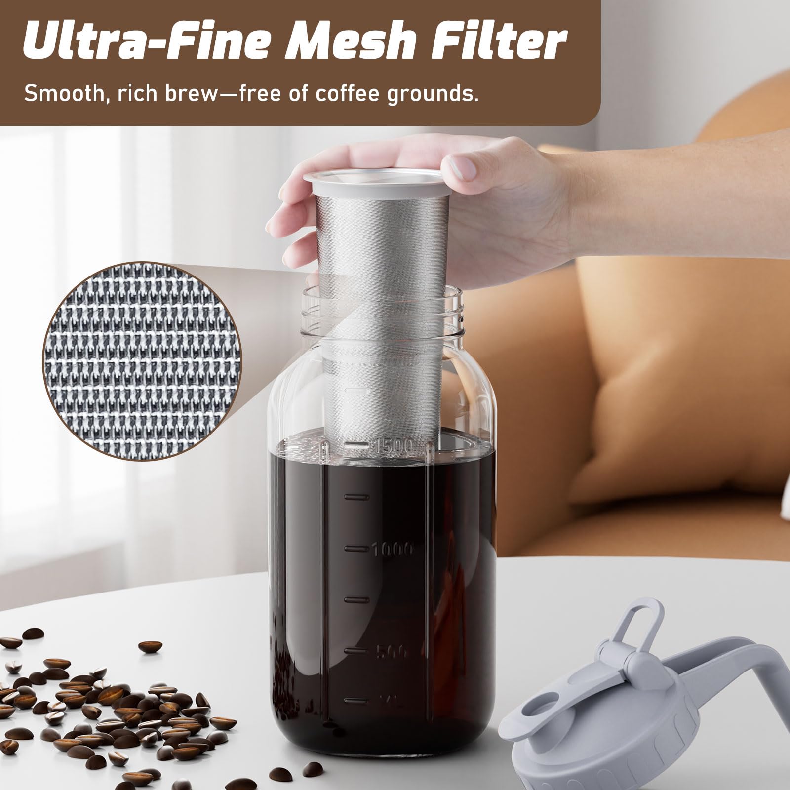 JunVpic Cold Brew Coffee Maker, 64 oz Glass Mason Pitcher