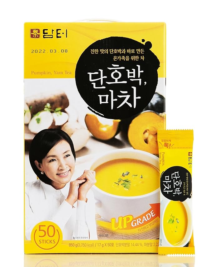 Damtuh Sweet Pumpkin with Yam Tea Powder – Korean Meal Replacement, Instant Breakfast Shake with Misugaru, 17g x 50 Sticks