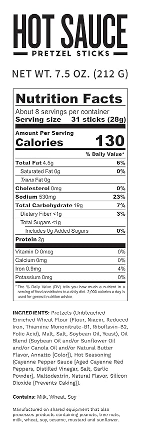 Pop Daddy Flavored Pretzels Sticks, Healthy Gourmet Pretzels Snacks, 7.5oz Individual Bags, 3 Pack, Hot Sauce