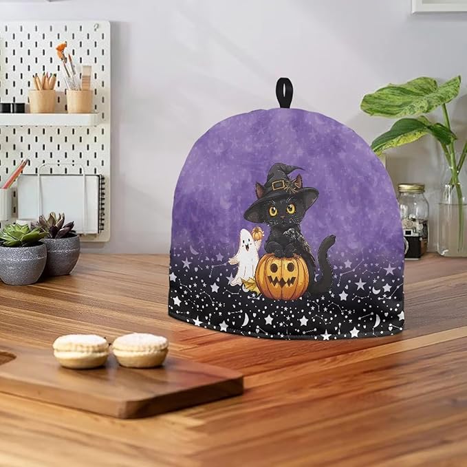 Black Cat Tea Cozy for Teapot Insulated for Halloween Day Pumpkin Teapot Insulation Cover Breakfast Warmer Keeping Warm Kettle Kitchen Dust Cover