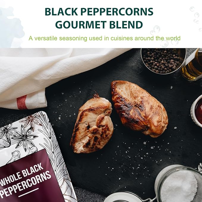 Soeos Whole Black Peppercorns 12oz + Himalayan Pink Salt 2lb, Salt and Pepper for Grinders, Black Peppercorn Refil, Pink Himalayan Sea Salt, 2 Piece Set