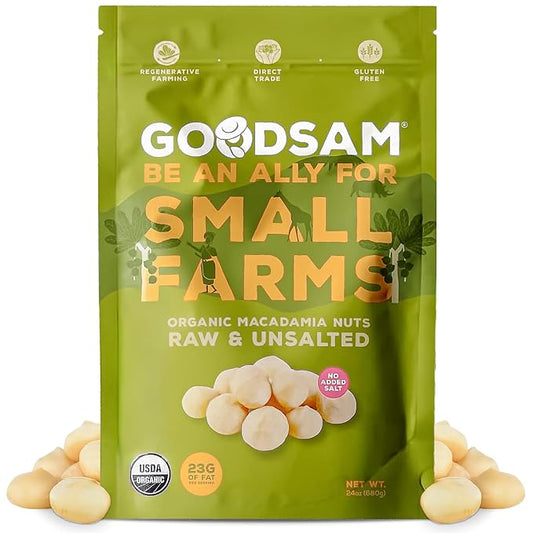 goodSAM Organic Raw Macadamia Nuts – Unsalted, Whole Nuts – Buttery Creamy Flavor – Sustainably Grown on Regenerative Family Farms – High Fat Low Carb Keto Friendly Snacks - 1.5lb Pouch