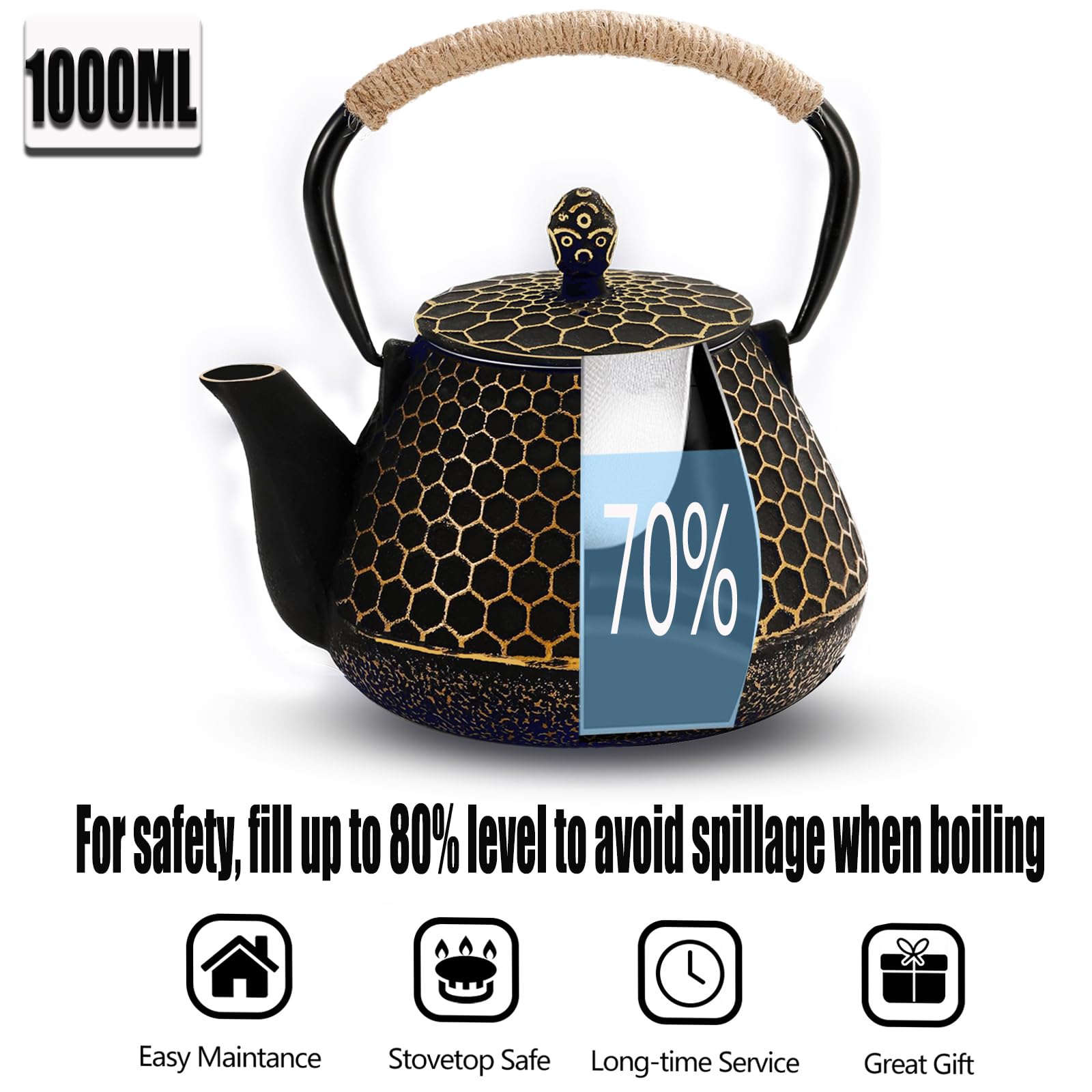 Dachenus 1000ml Japanese Cast Iron Teapot