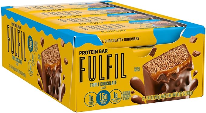 FULFIL Protein Snack Bars Flavored, Triple Chocolate, Gluten Free with 15g Protein, Pantry Staples, 12 Count