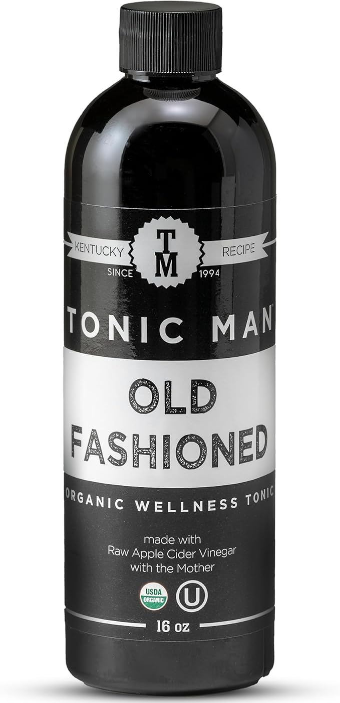 Tonic Man Old Fashioned Organic Wellness Tonic Made with Raw Apple Cider Vinegar Kosher Organic Apple & Grape Juices with 12 Herbs & Spices Energize Body | Immunity Booster Non-GMO 16oz Pack of 1